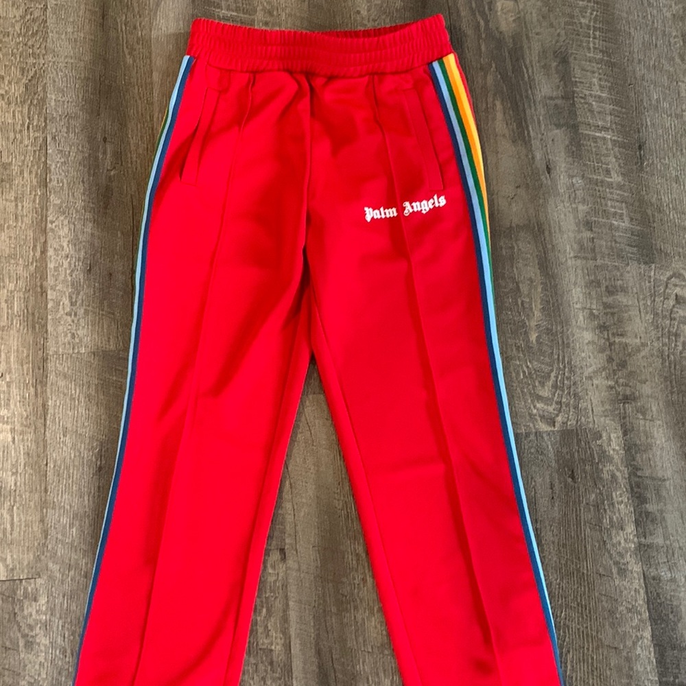 Palm Angels red rainbow side stripe track pants. Men’s medium.